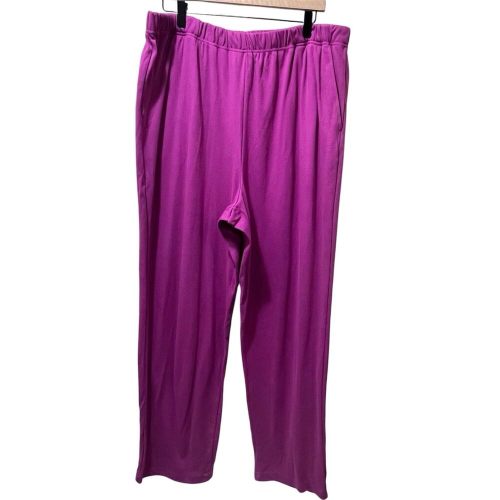 Roamans Purple Knit Lounge Pants Womens 1X 22/24 Pull On Pocket Straight Leg